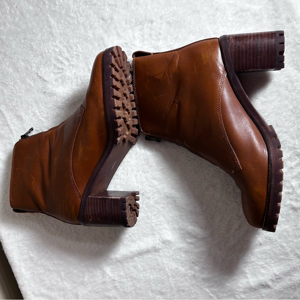 Madewell Alyce Brown Chestnut Leather Front Zipper Heeled Boots Size 11 - Picture 3 of 15